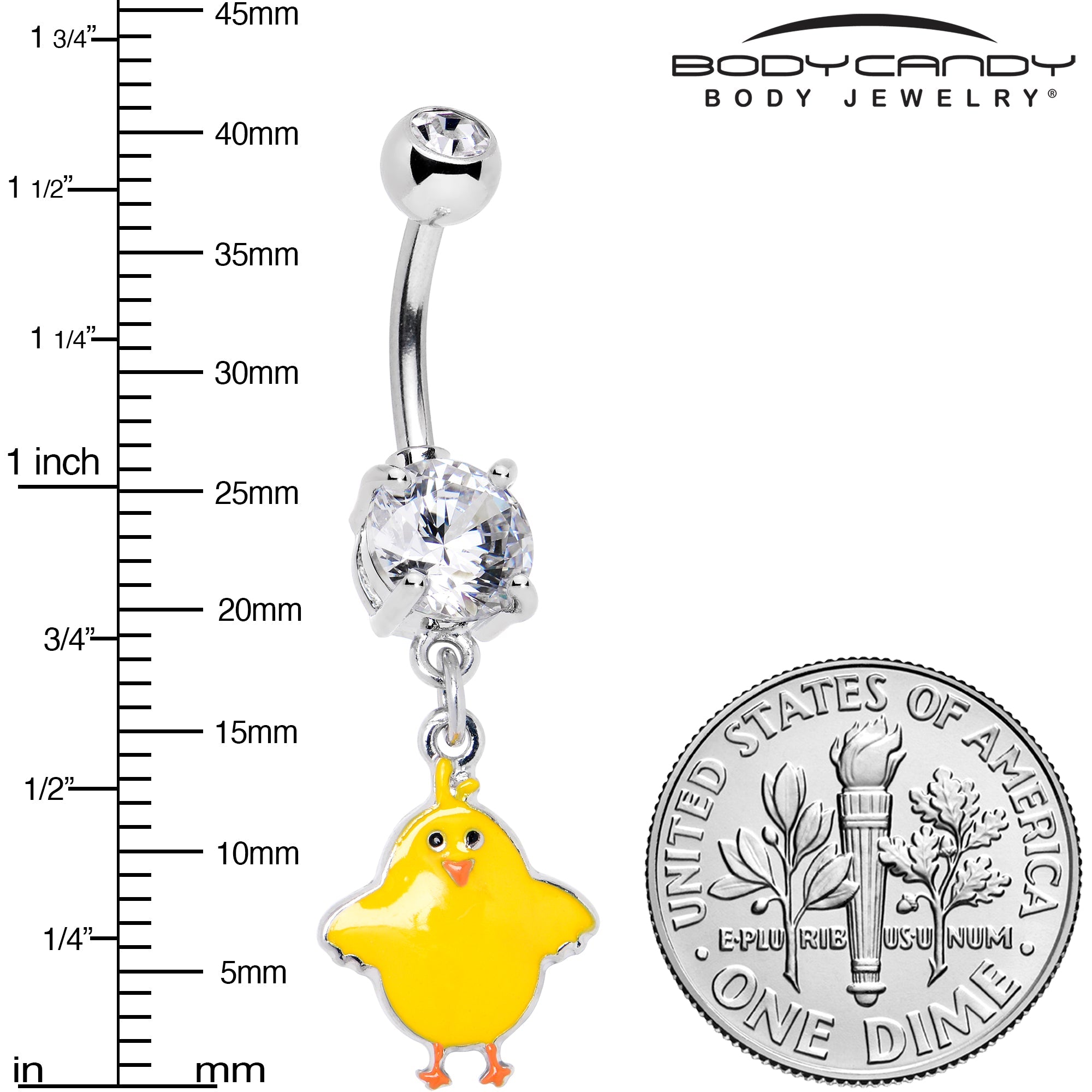 BodyCandy Clear Gem Sweet Yellow Baby Chick Dangle Belly Ring — lifestyle context