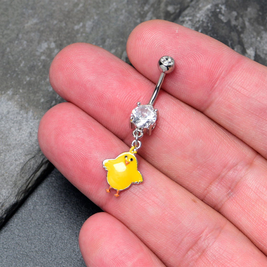 BodyCandy Clear Gem Sweet Yellow Baby Chick Dangle Belly Ring — side view