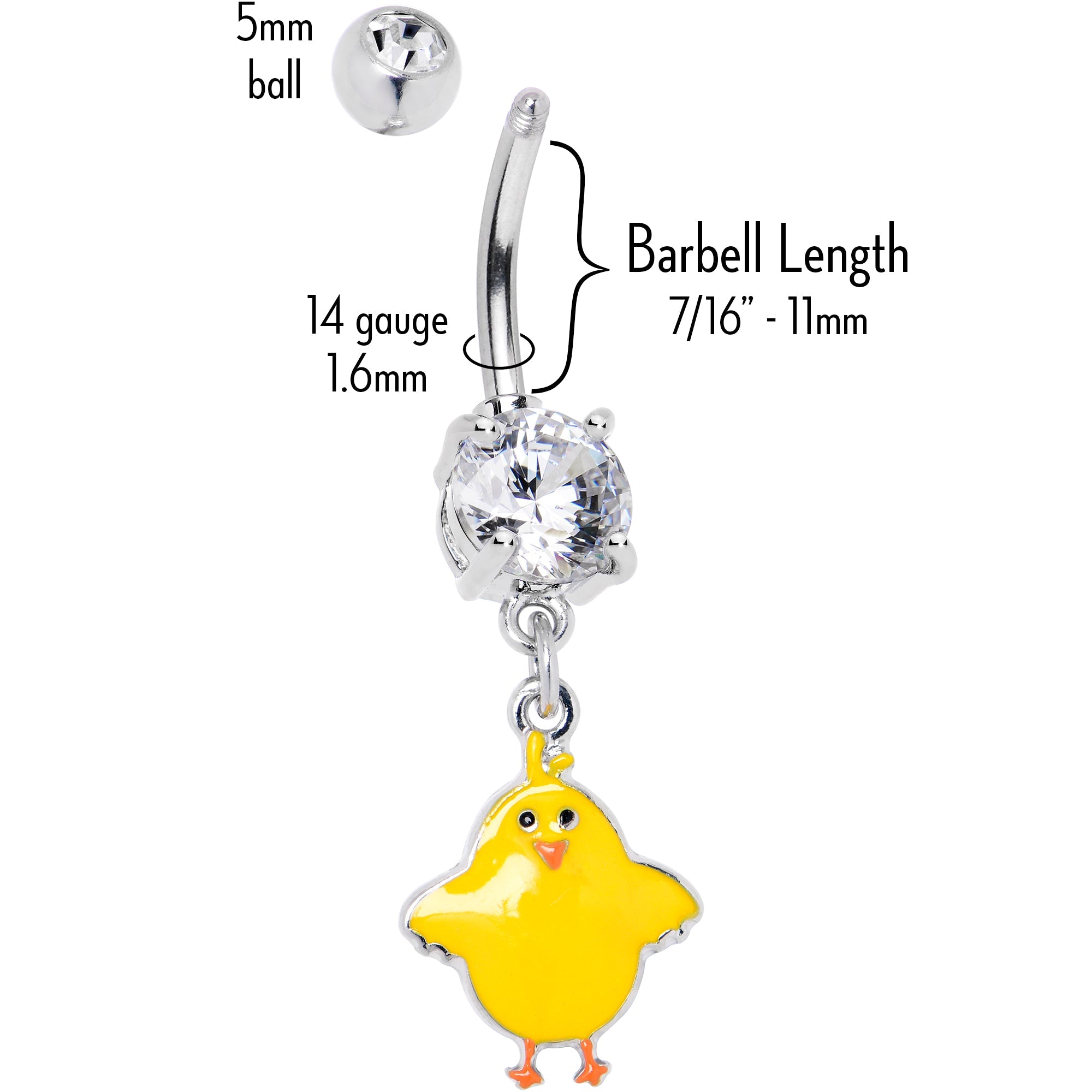 BodyCandy Clear Gem Sweet Yellow Baby Chick Dangle Belly Ring — back view