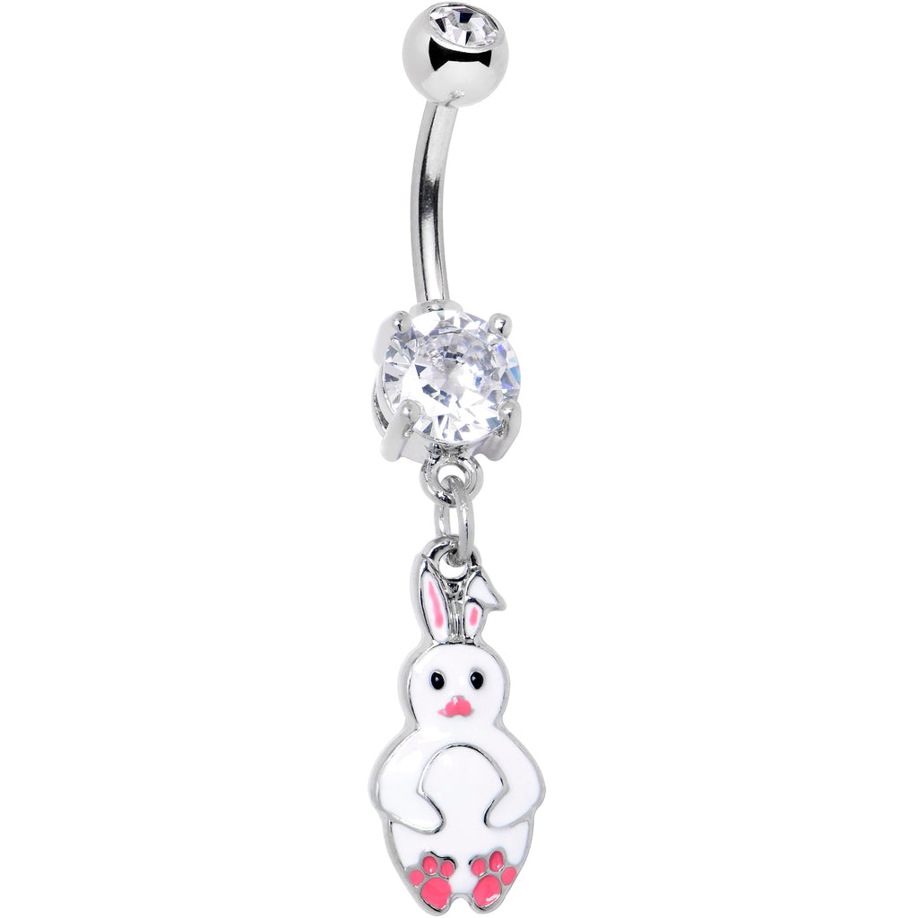 BodyCandy Clear Gem Bunny White Rabbit Dangle Belly Ring — main product shot
