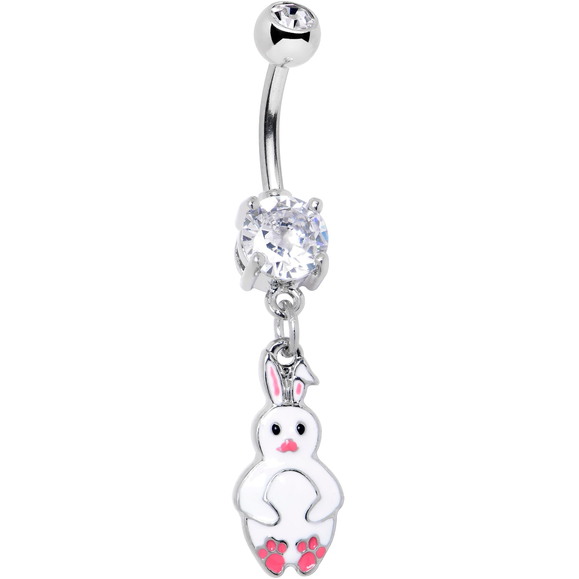 BodyCandy Clear Gem Bunny White Rabbit Dangle Belly Ring — main product shot