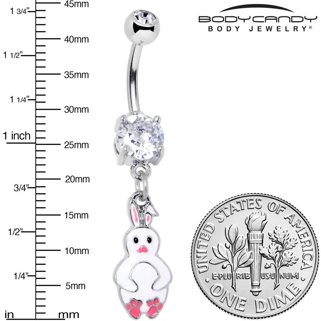 BodyCandy Clear Gem Bunny White Rabbit Dangle Belly Ring — lifestyle context