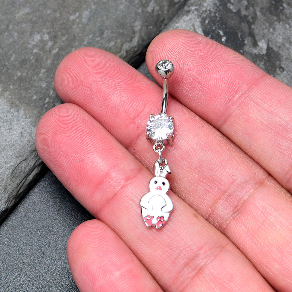 BodyCandy Clear Gem Bunny White Rabbit Dangle Belly Ring — side view