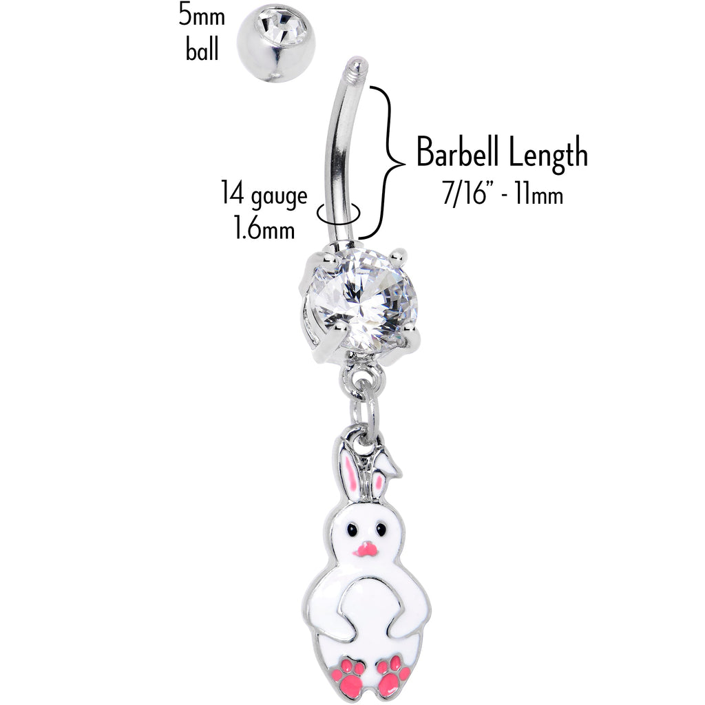 BodyCandy Clear Gem Bunny White Rabbit Dangle Belly Ring — back view