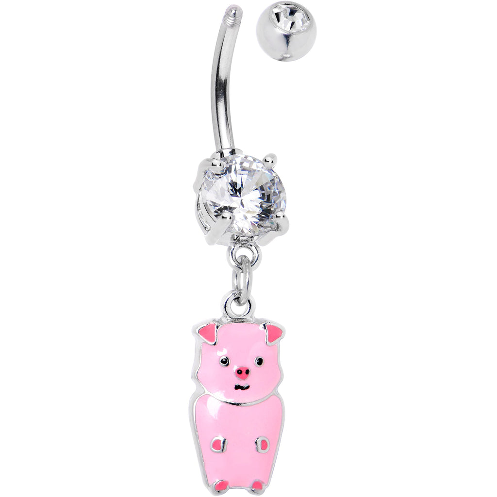 BodyCandy Clear Gem Pretty Pink Piggy Dangle Belly Ring — detail close-up