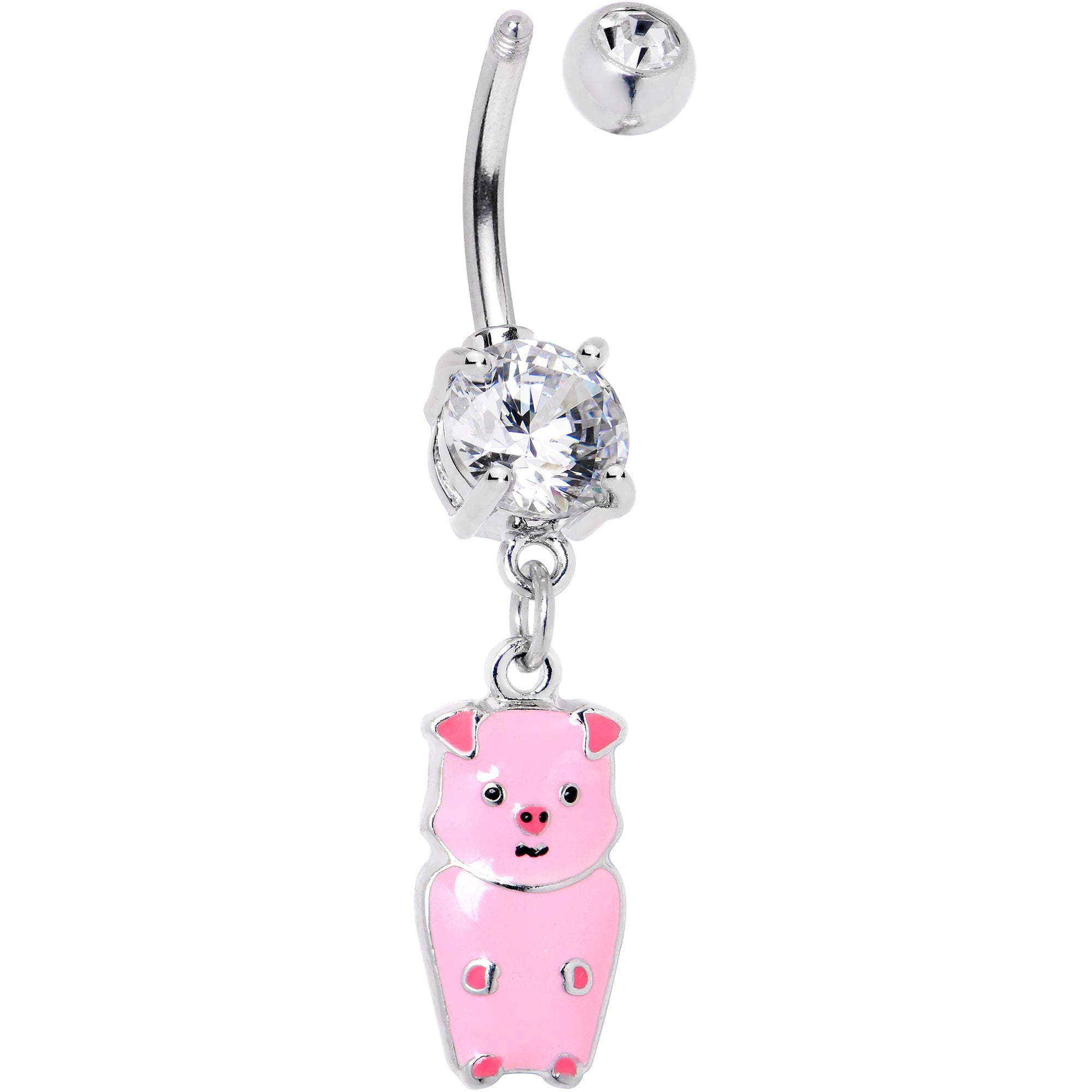 BodyCandy Clear Gem Pretty Pink Piggy Dangle Belly Ring — detail close-up