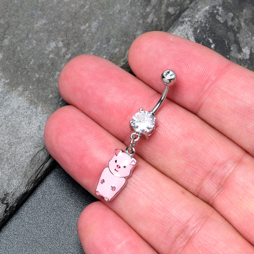 BodyCandy Clear Gem Pretty Pink Piggy Dangle Belly Ring — side view