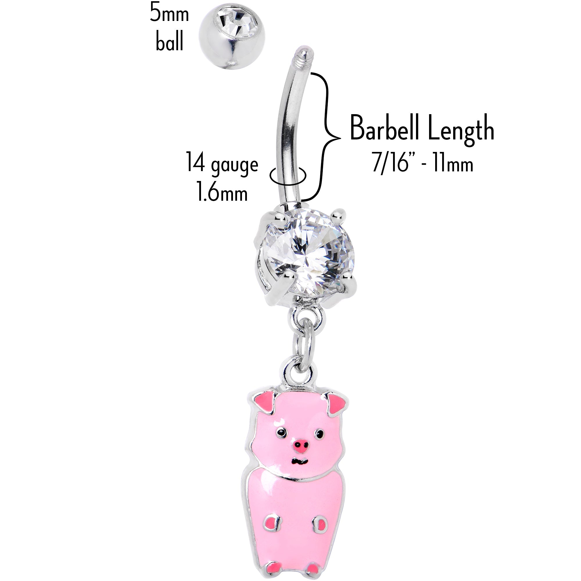 BodyCandy Clear Gem Pretty Pink Piggy Dangle Belly Ring — back view