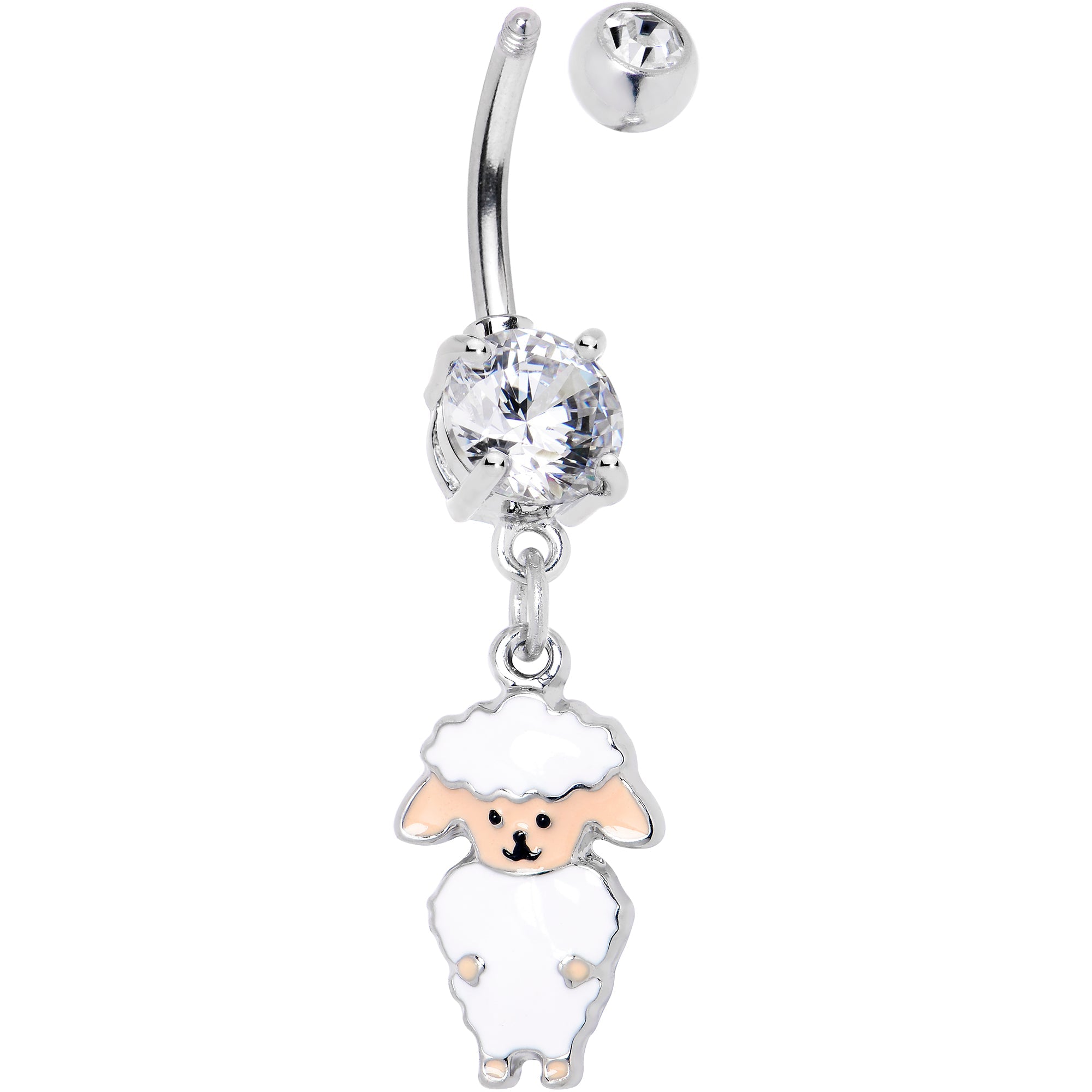 BodyCandy Clear Gem Sweetheart Sheep Dangle Belly Ring — detail close-up