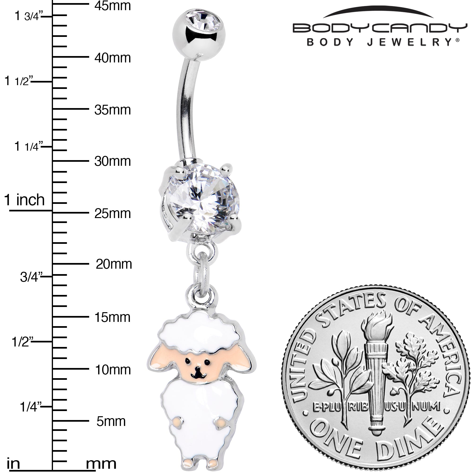 BodyCandy Clear Gem Sweetheart Sheep Dangle Belly Ring — lifestyle context