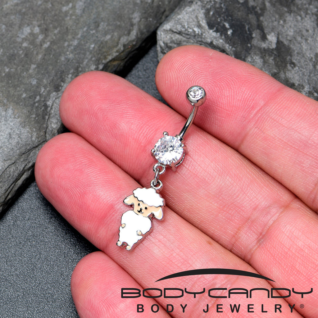 BodyCandy Clear Gem Sweetheart Sheep Dangle Belly Ring — side view
