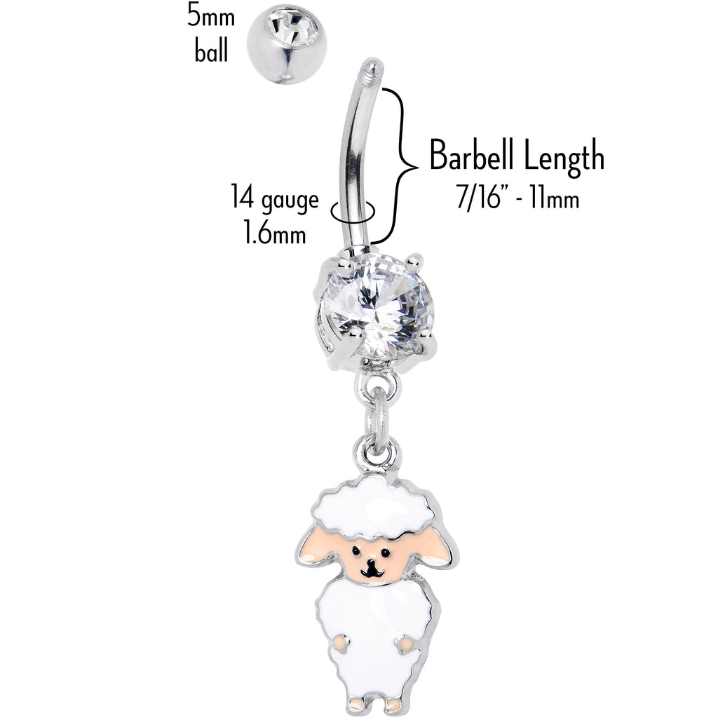 BodyCandy Clear Gem Sweetheart Sheep Dangle Belly Ring — back view
