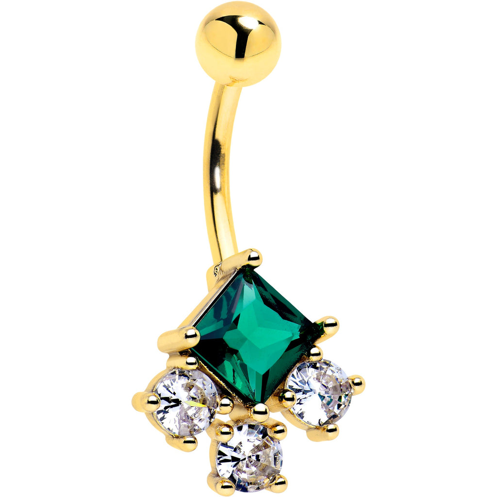 BodyCandy Green Clear CZ Gem Gold Tone Rhombus Riot Belly Ring — main product shot