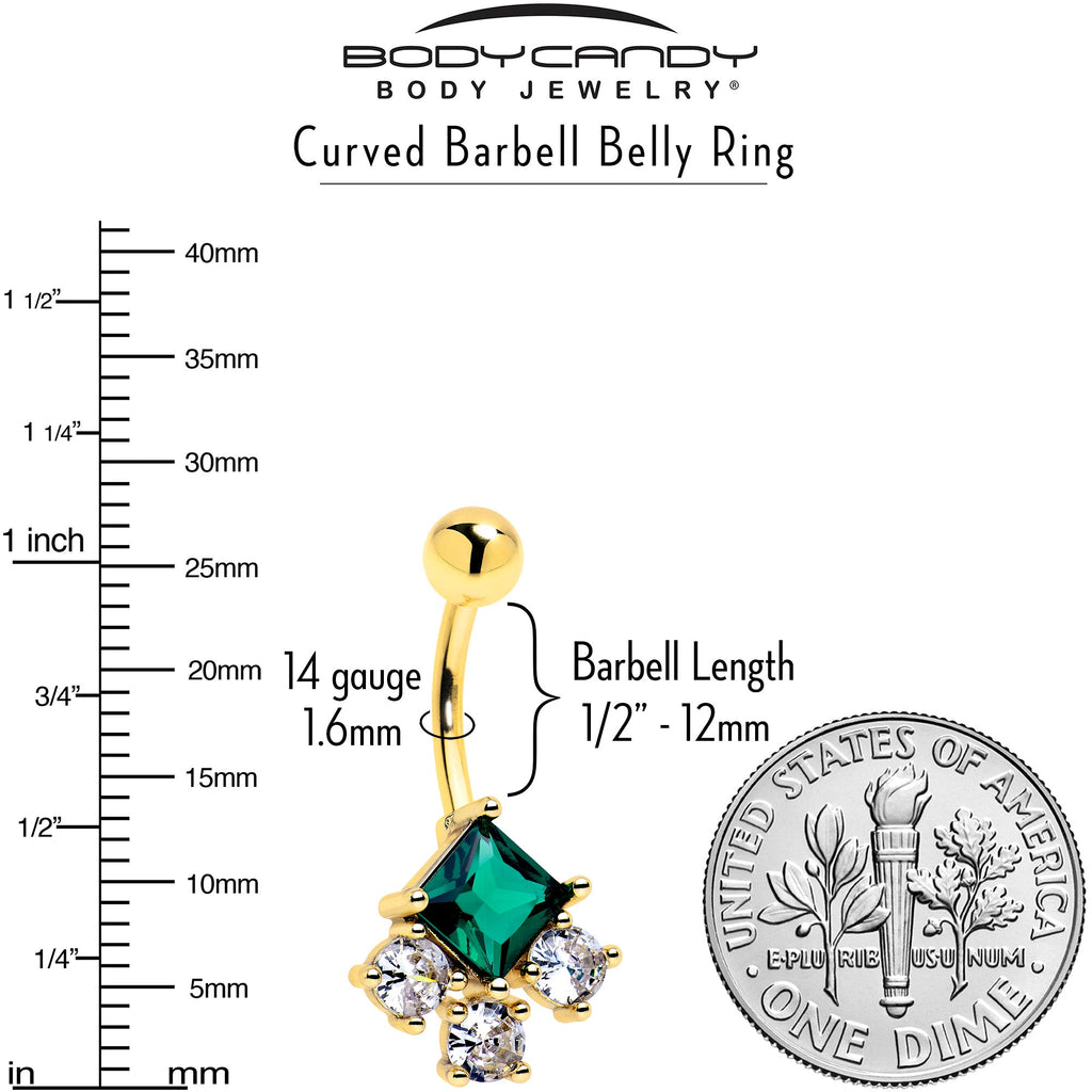 BodyCandy Green Clear CZ Gem Gold Tone Rhombus Riot Belly Ring — lifestyle context
