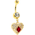 BodyCandy Red CZ Gem Gold Tone Heart Queen Dangle Belly Ring — main product shot