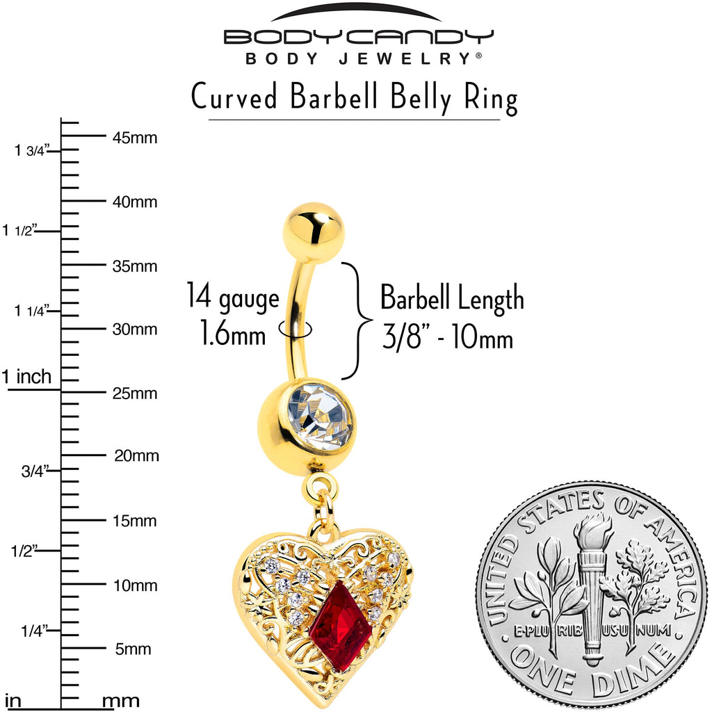 BodyCandy Red CZ Gem Gold Tone Heart Queen Dangle Belly Ring — lifestyle context