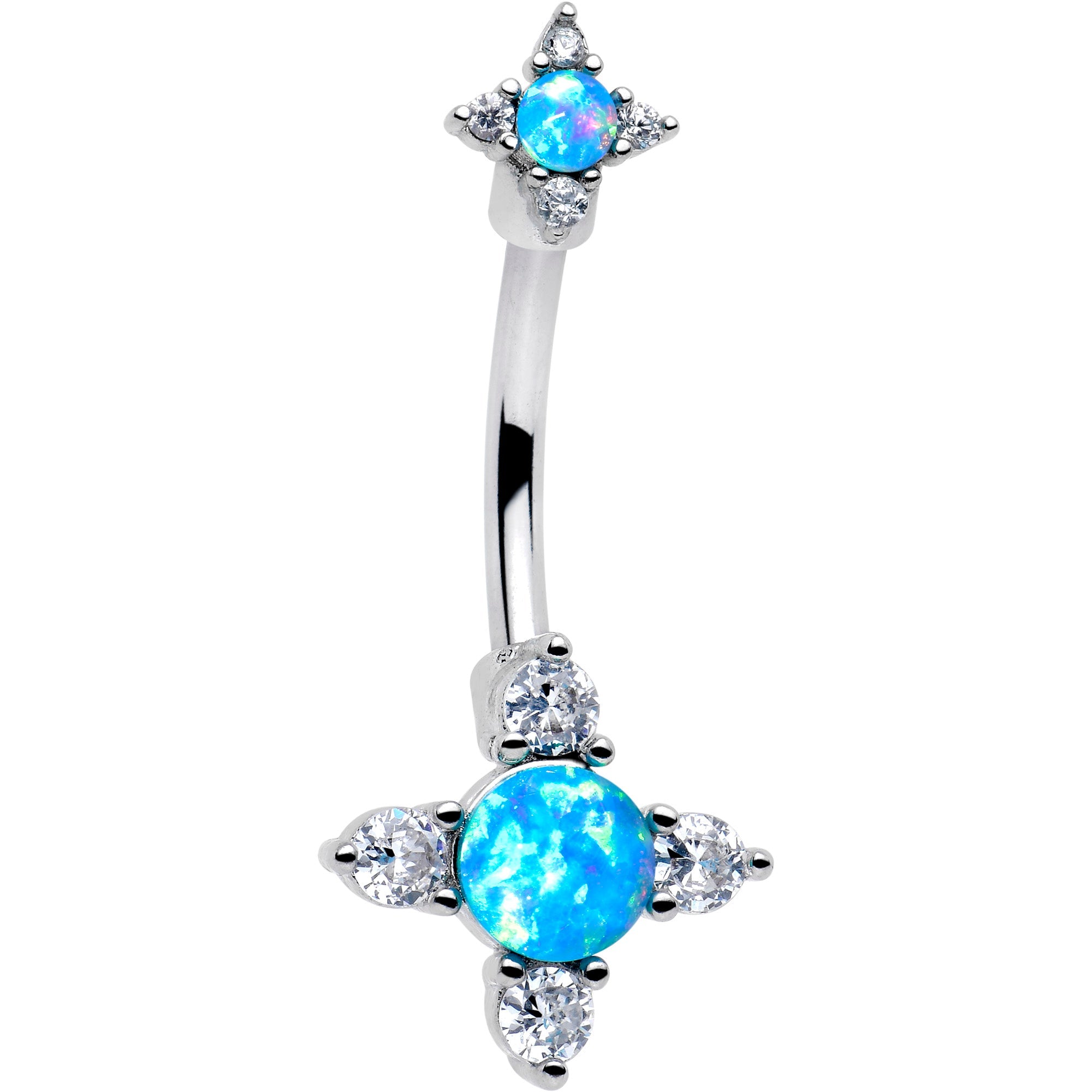 BodyCandy Blue Synthetic Opal Rhombus Star Double Mount Belly Ring — main product shot