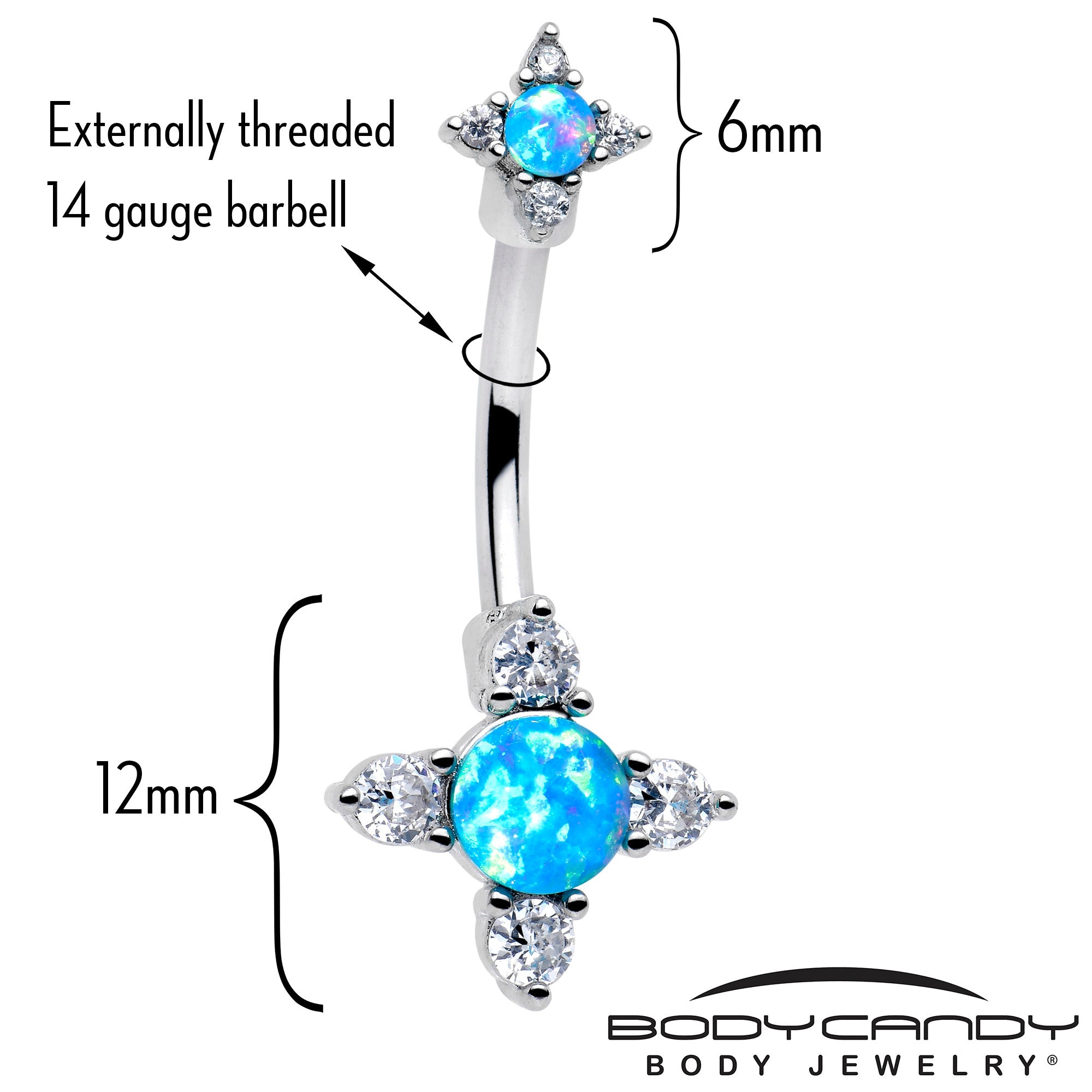 BodyCandy Blue Synthetic Opal Rhombus Star Double Mount Belly Ring — detail close-up