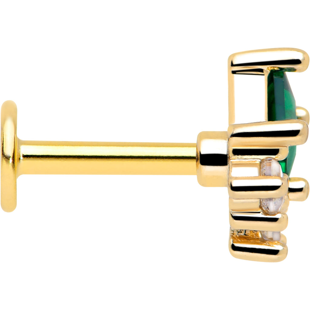 BodyCandy 16G 1/4 Green Clear CZ Gem Gold Tone Rhombus Riot Flatback Stud — side view