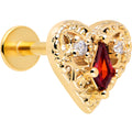 BodyCandy 16G 1/4 Red CZ Gem Gold Tone Heart Queen Flatback Stud — main product shot