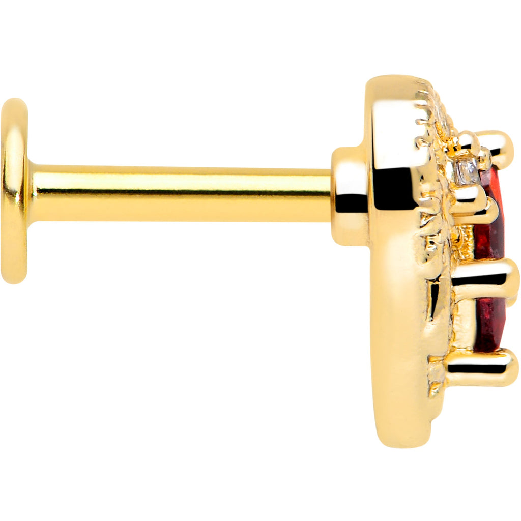 BodyCandy 16G 1/4 Red CZ Gem Gold Tone Heart Queen Flatback Stud — side view