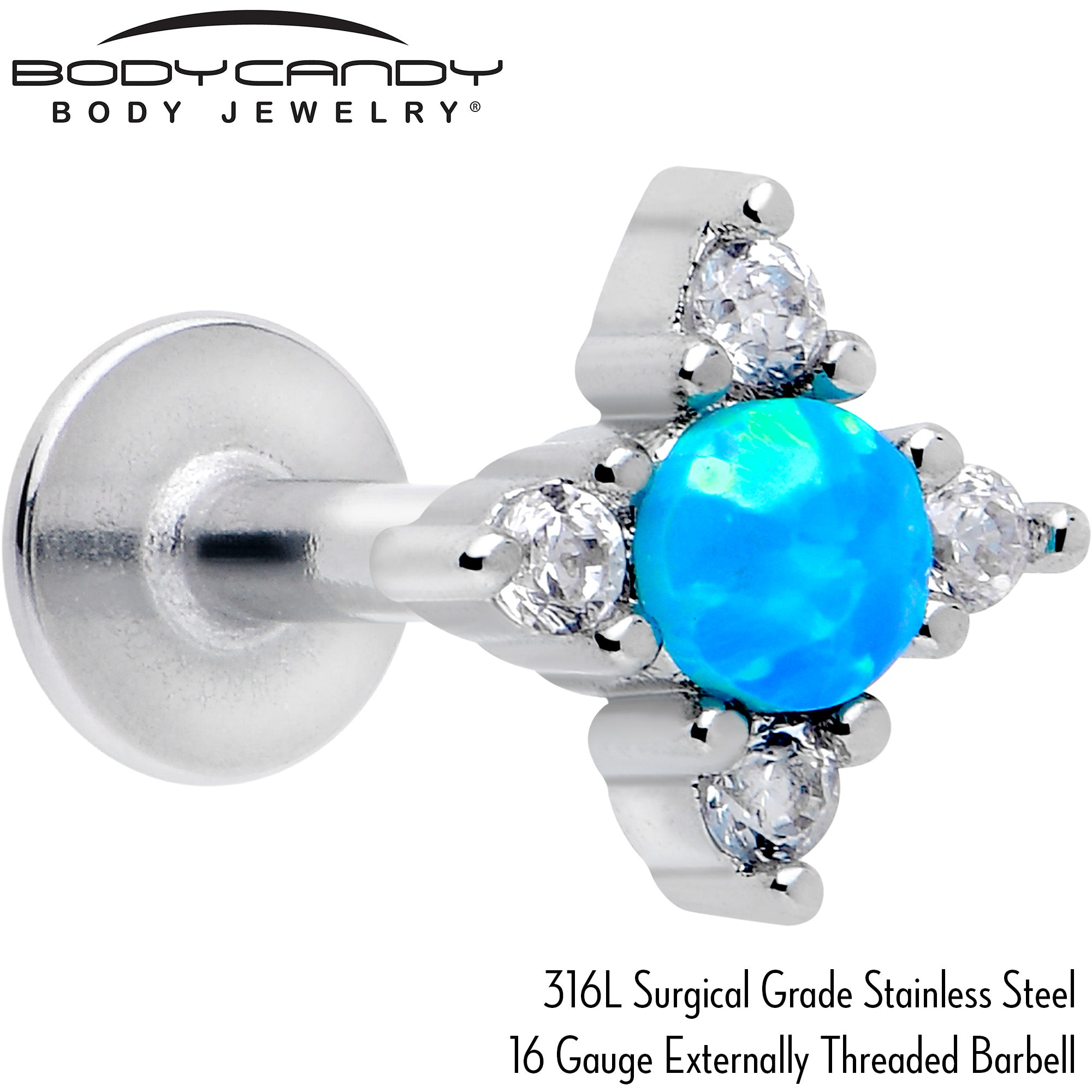 BodyCandy 16G 1/4 Blue Synthetic Opal Rhombus Star Flatback Stud — detail close-up