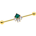 BodyCandy 14G Green CZ Gem Gold Tone Rhombus Riot Industrial Barbell 38mm — main product shot