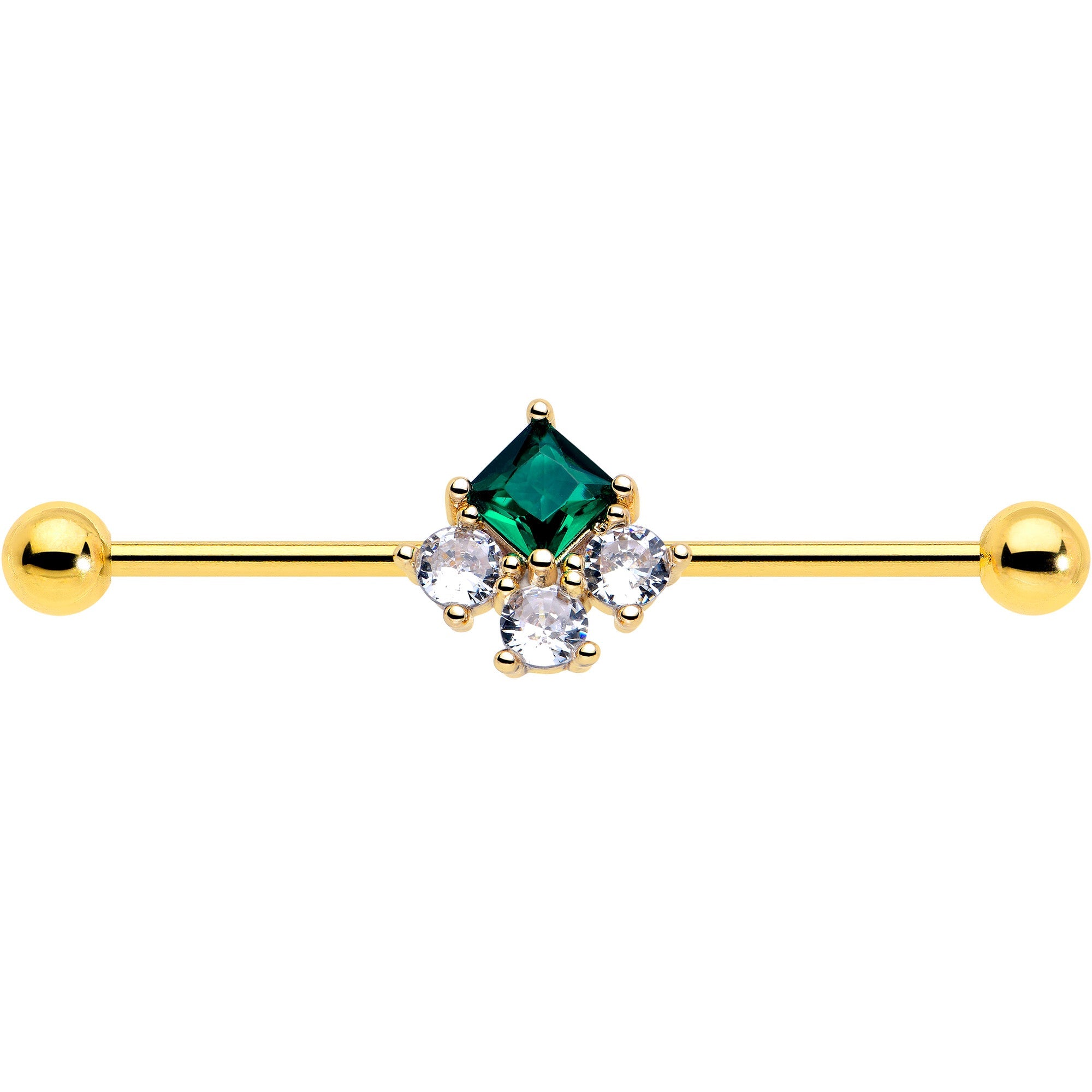 BodyCandy 14G Green CZ Gem Gold Tone Rhombus Riot Industrial Barbell 38mm — lifestyle context
