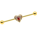 BodyCandy 14G Red CZ Gem Gold Tone Heart Queen Industrial Barbell 38mm — main product shot