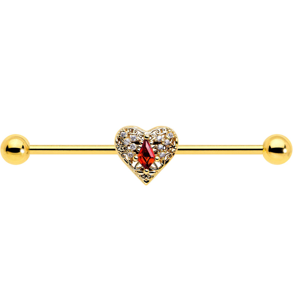 BodyCandy 14G Red CZ Gem Gold Tone Heart Queen Industrial Barbell 38mm — lifestyle context