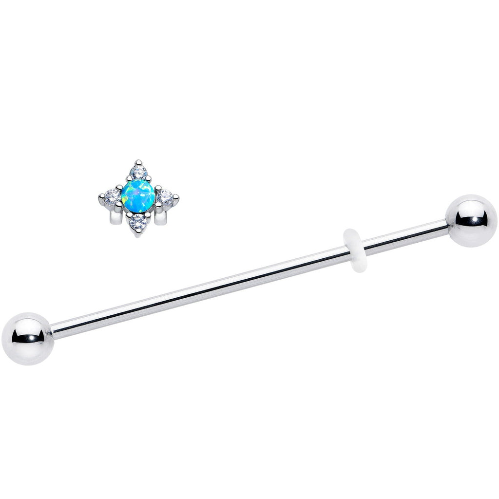 BodyCandy 14G Blue Synthetic Opal Rhombus Star Industrial Barbell 38mm — detail close-up
