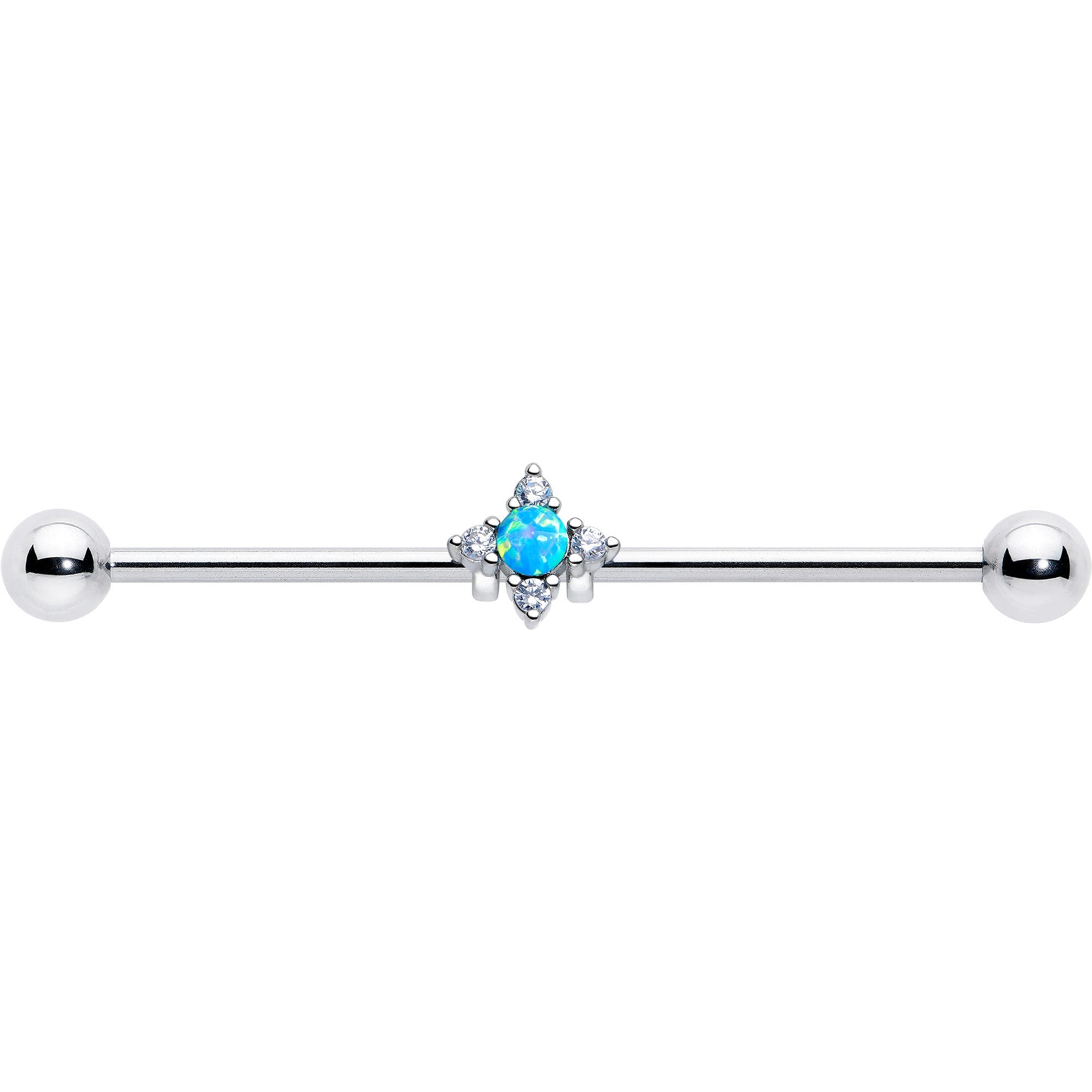 BodyCandy 14G Blue Synthetic Opal Rhombus Star Industrial Barbell 38mm — lifestyle context