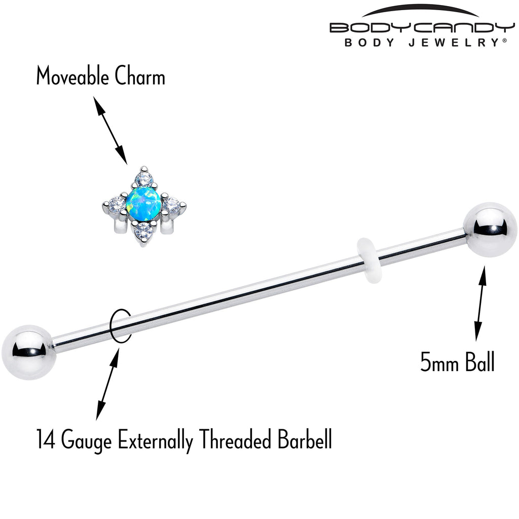 BodyCandy 14G Blue Synthetic Opal Rhombus Star Industrial Barbell 38mm — side view