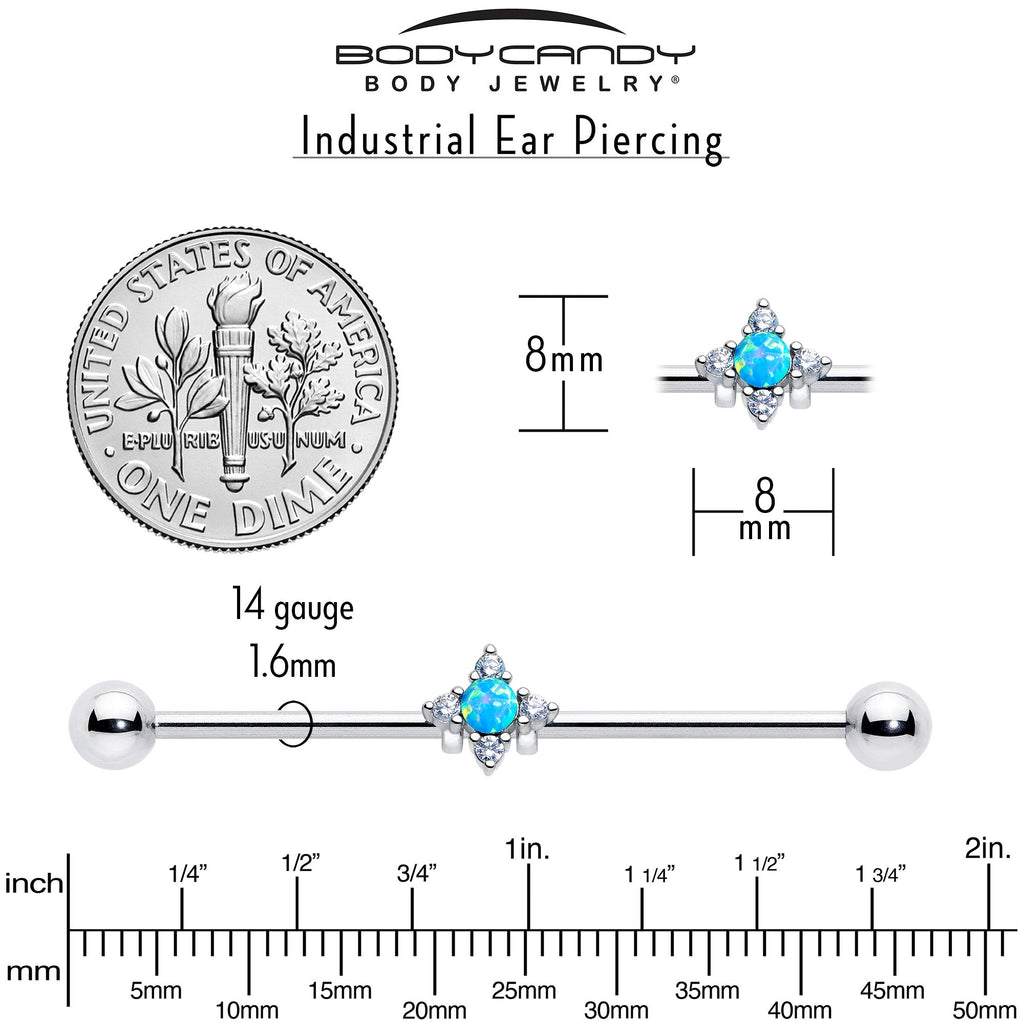 BodyCandy 14G Blue Synthetic Opal Rhombus Star Industrial Barbell 38mm — back view