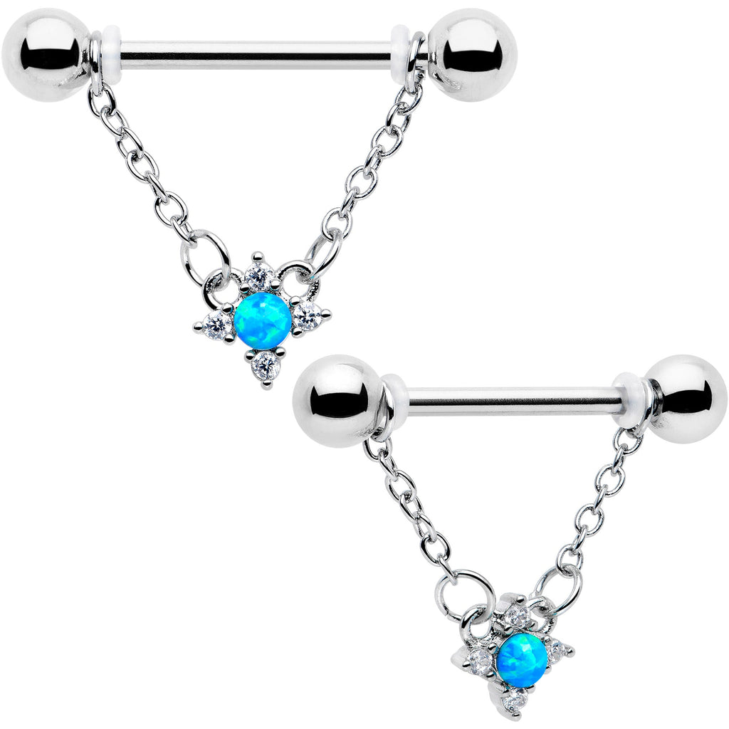 BodyCandy 14G 9/16 Blue Synthetic Opal Rhombus Star Dangle Nipple Ring Set — main product shot