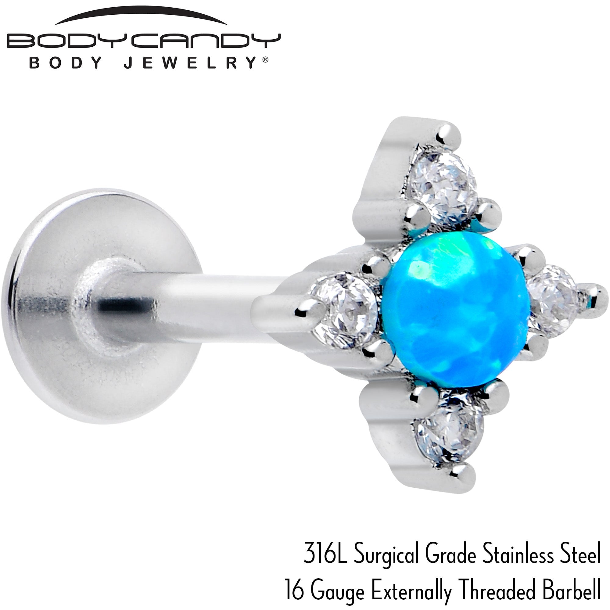 BodyCandy 16G 5/16 Blue Synthetic Opal Rhombus Star Flatback Stud — detail close-up
