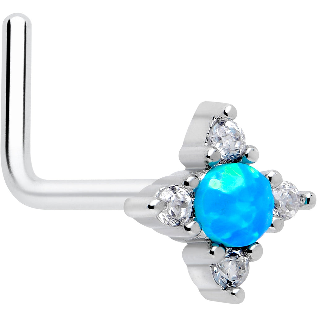 BodyCandy 20G 7mm Blue Synthetic Opal Rhombus Star L Shape Nose Ring — main product shot