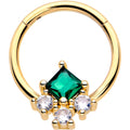 BodyCandy 16G 3/8 Green CZ Gem Gold Tone Rhombus Riot Hinged Segment Ring — main product shot