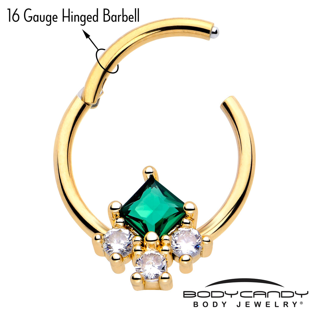 BodyCandy 16G 3/8 Green CZ Gem Gold Tone Rhombus Riot Hinged Segment Ring — lifestyle context