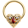 BodyCandy 16G 3/8 Red CZ Gem Gold Tone Heart Queen Hinged Segment Ring — main product shot