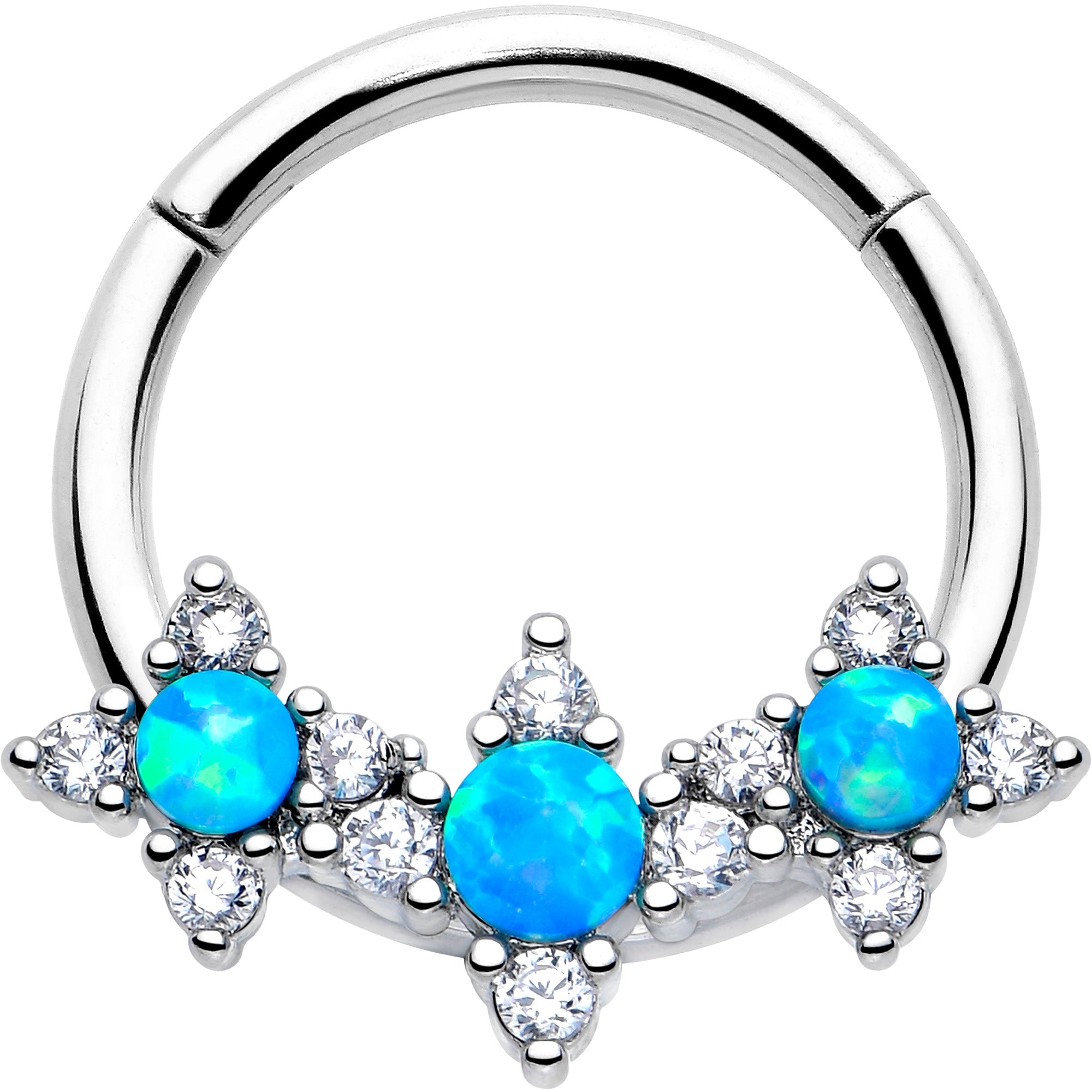 BodyCandy 16G 3/8 Blue Synthetic Opal Rhombus Stars Hinged Segment Ring — main product shot