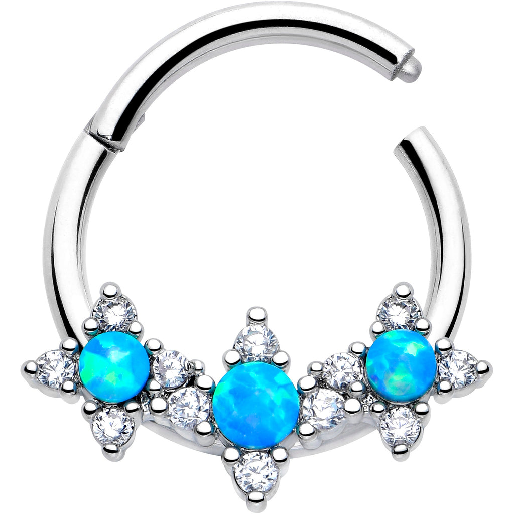 BodyCandy 16G 3/8 Blue Synthetic Opal Rhombus Stars Hinged Segment Ring — detail close-up