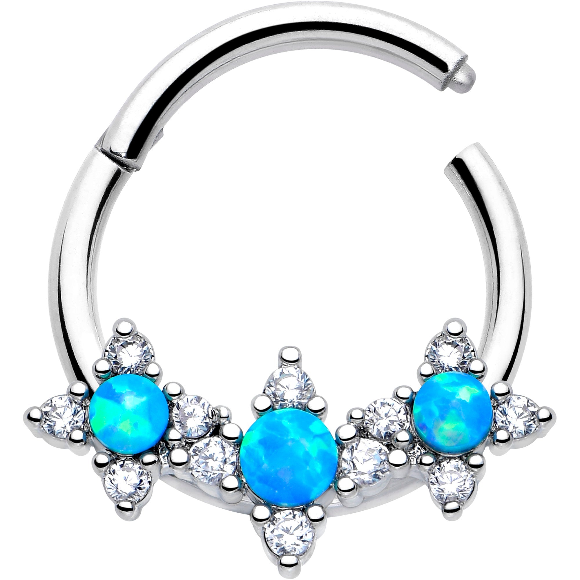 BodyCandy 16G 3/8 Blue Synthetic Opal Rhombus Stars Hinged Segment Ring — detail close-up