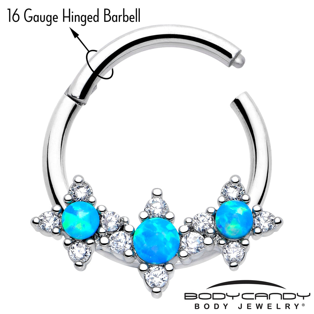 BodyCandy 16G 3/8 Blue Synthetic Opal Rhombus Stars Hinged Segment Ring — lifestyle context