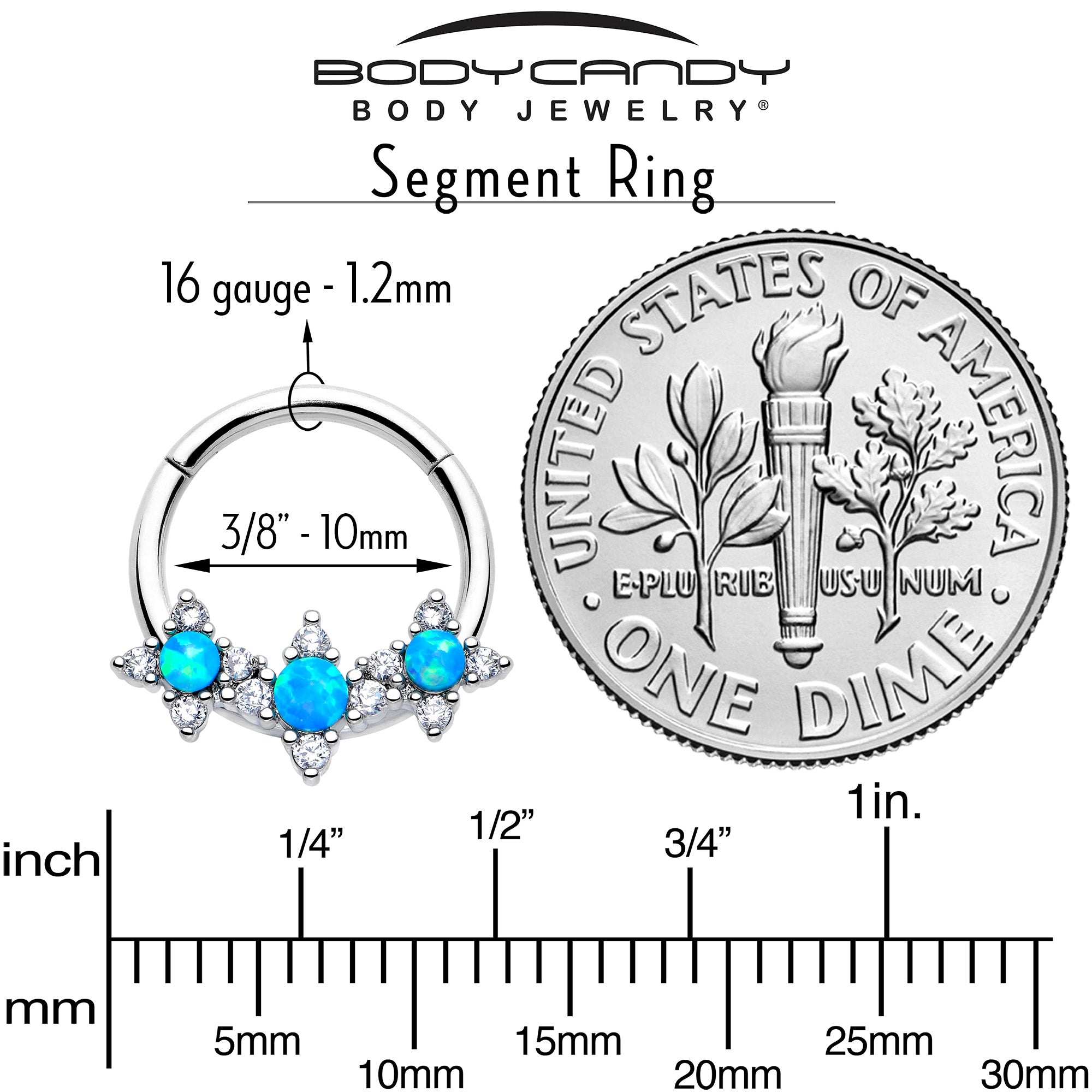BodyCandy 16G 3/8 Blue Synthetic Opal Rhombus Stars Hinged Segment Ring — side view