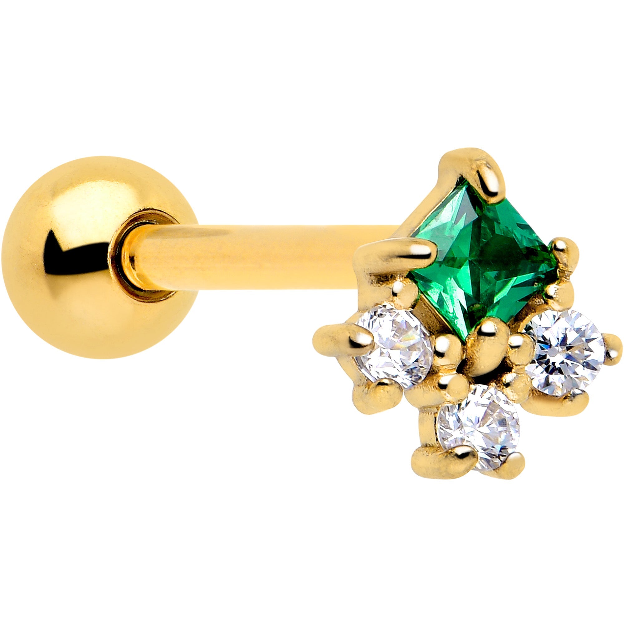 BodyCandy Green CZ Gem Gold Tone Rhombus Riot Barbell Tongue Ring — main product shot