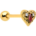 BodyCandy Red CZ Gem Gold Tone Heart Queen Barbell Tongue Ring — main product shot