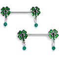 BodyCandy 14G 9/16 Green Gem Shamrock Glam St Patricks Dangle Nipple Ring Set — main product shot