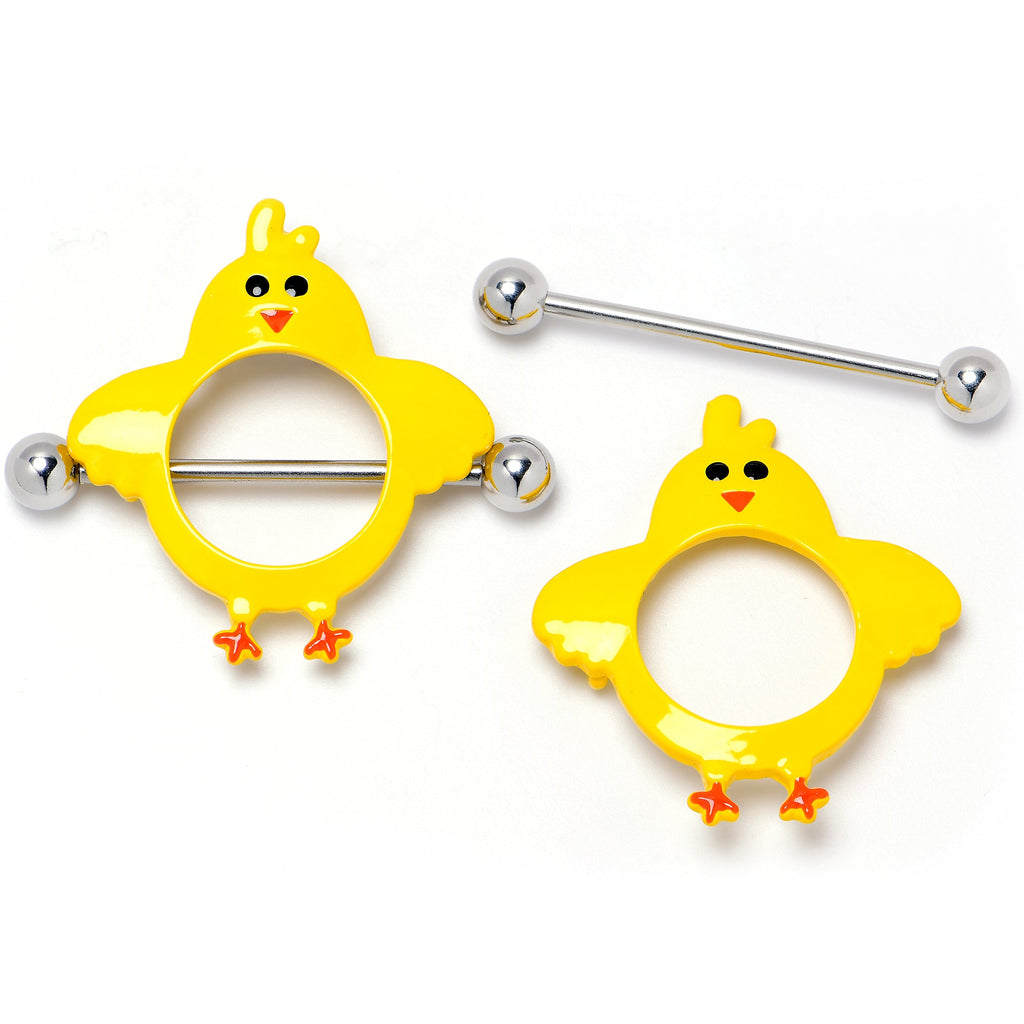 BodyCandy 14G 9/16 Little Yellow Chicks Nipple Shield Set — detail close-up