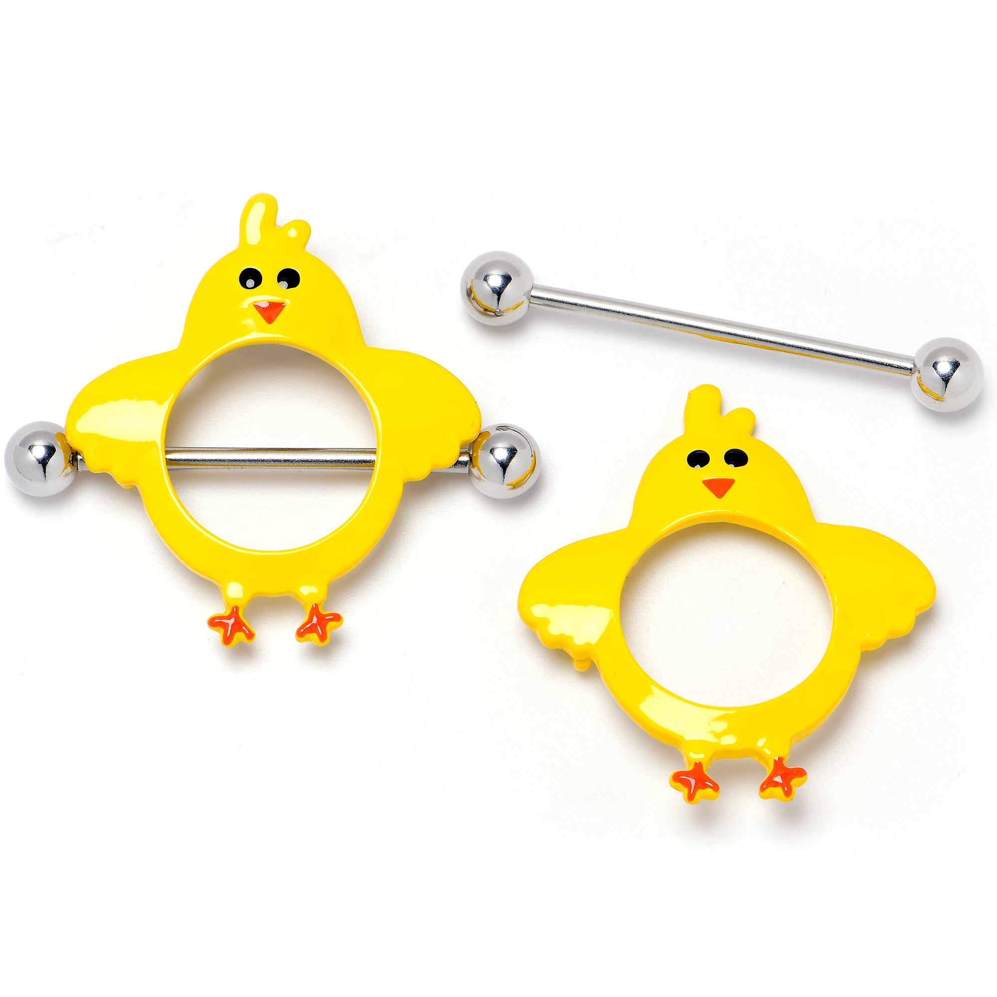 BodyCandy 14G 9/16 Little Yellow Chicks Nipple Shield Set — detail close-up